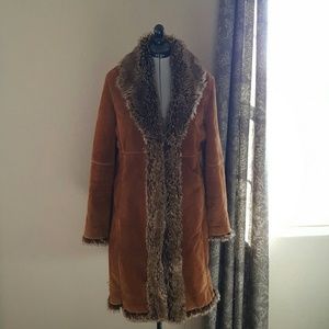 Genuine leather fully faux fur lined coat