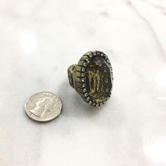 Chunky Gold Stretch Ring with CZ - 7170 - Picture 2 of 3