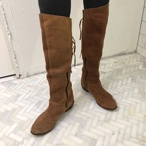 Tan suede leather boots