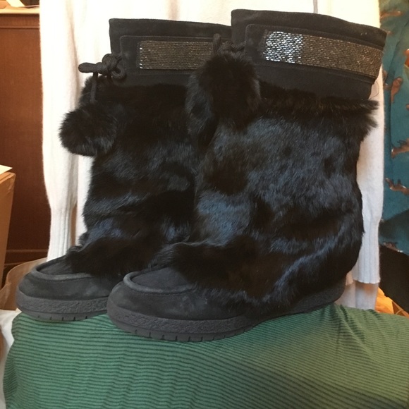 Coach rabbit fur winter boots 10