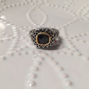 Two Tone Faux Onyx Ring - 7182