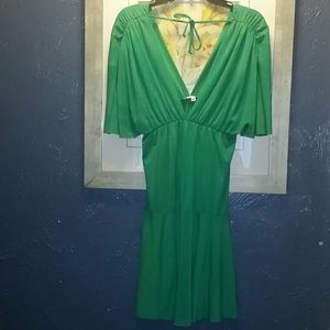 Deep V Neck Green Dress