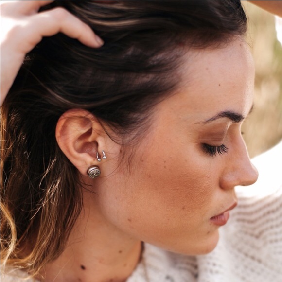 Half United Ali Bullet Top Earrings-Silver - Picture 3 of 3