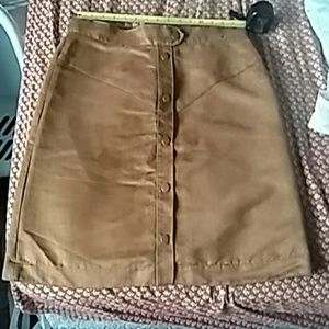 Tan Brown Button Down A-line Skirt