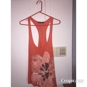 Coral floral and rhinestone tank top