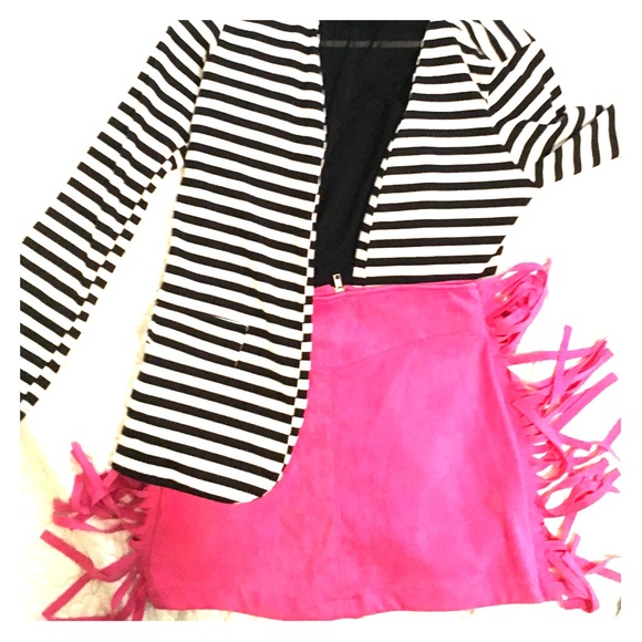 Pink fringe mini skirt