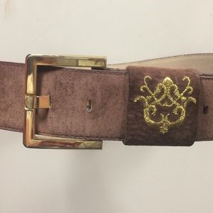 Genuine brown suede gold monogram & Beckie belt