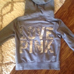 VS PINK Gray Sequin Zip-Up Sweatshirt