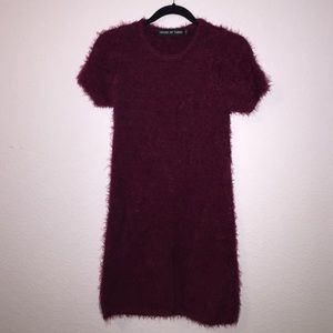 LF House Of Three red fuzzy bodycon dress