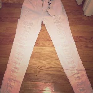 White Distressed Straight Legged Jeans
