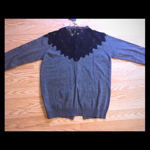 Zara lace insert Heather Grey Cardigan Sz L
