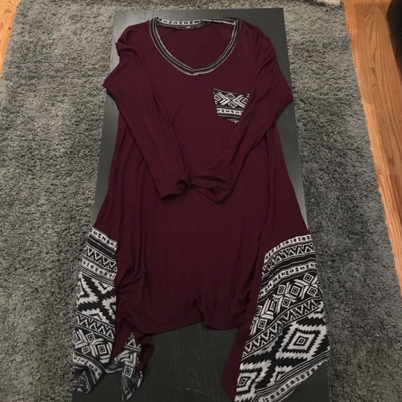 Maroon/tribal print shift dress