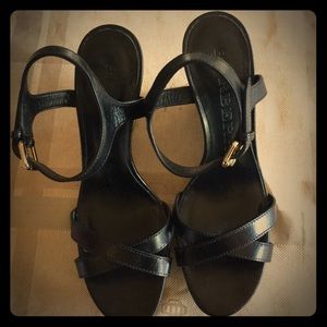 Burberry House Check and Leather Wedge Sandals