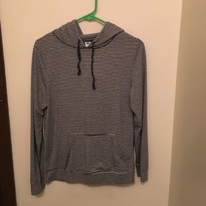 Black and gray striped hoodie.