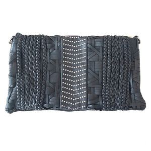 Cute black studded faux leather clutch