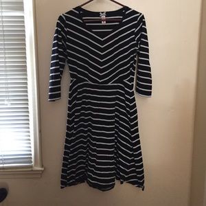 black & white striped fit & flare dress