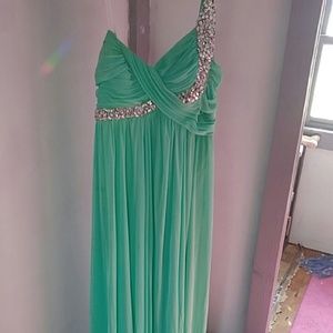 Floor length aqua beaded Crystal formal gown