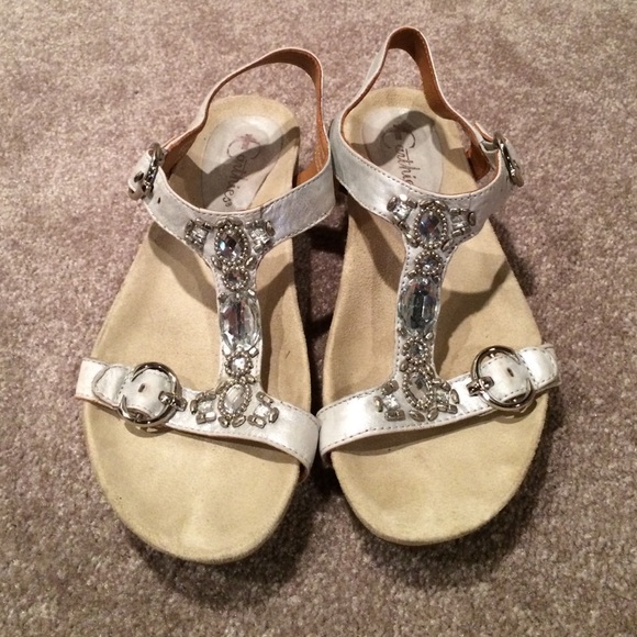Silver Jeweled Leather Sandal