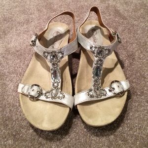 Silver Jeweled Leather Sandal