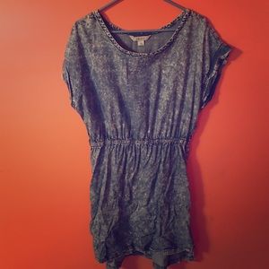 Distressed faux jean dress