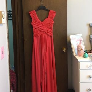 Bright red formal floor length dress