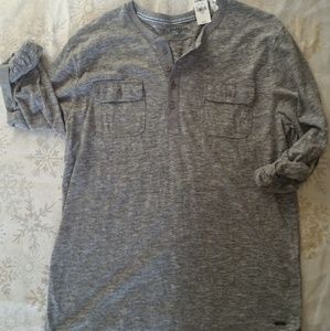 NWT Express Gray 4 Button Henley Size Large