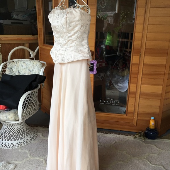 Eve of Milady soft peach strapless evening gown-14