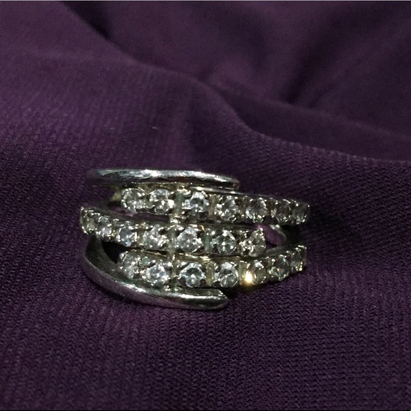 Silver Tone Three CZ Row Band - 7186 - Picture 2 of 4