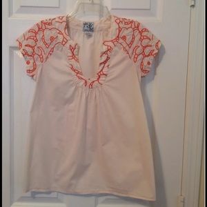 Anthropologie Tabitha top orange embroidery 
 2