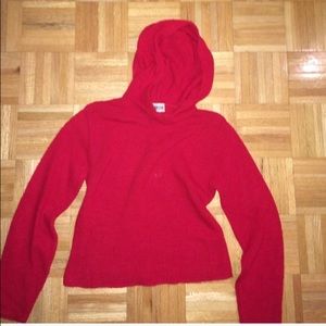 Cute and sporty fire engine red sweater with hood