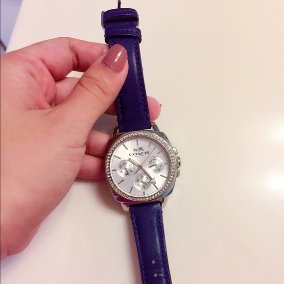 Coach boyfriend leather strap watch silver/blue