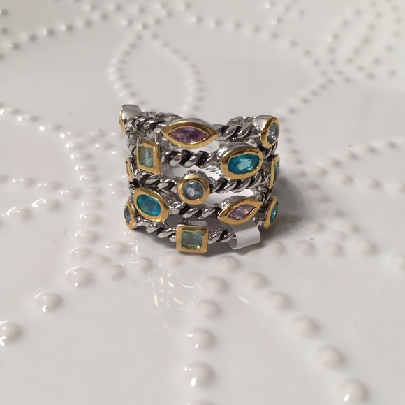 Multistone Confetti Turquoise Cocktail Ring - 7194