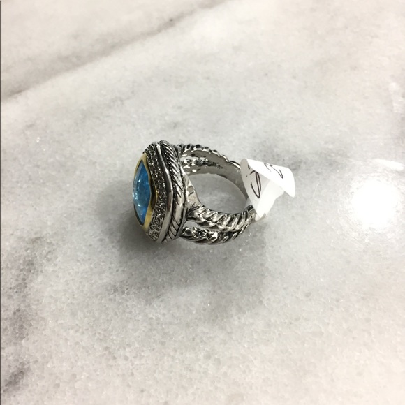 Two Tone Aqua/topaz/turquoise Cable Ring - 7197 - Picture 2 of 5