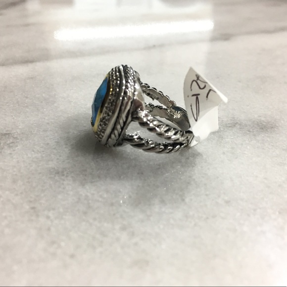 Two Tone Aqua/topaz/turquoise Cable Ring - 7197 - Picture 3 of 5