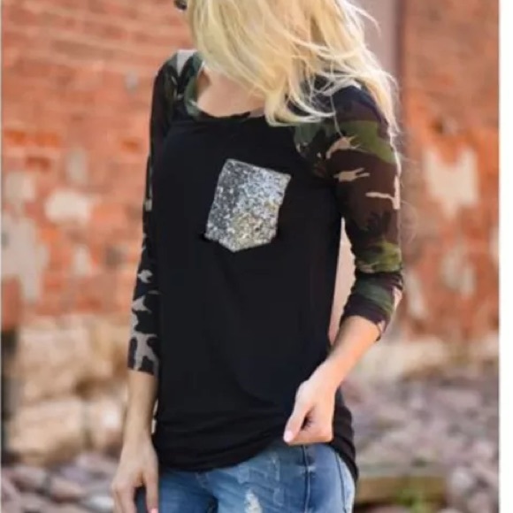 SALE💕Camo Sequin Top💕 - Picture 2 of 3