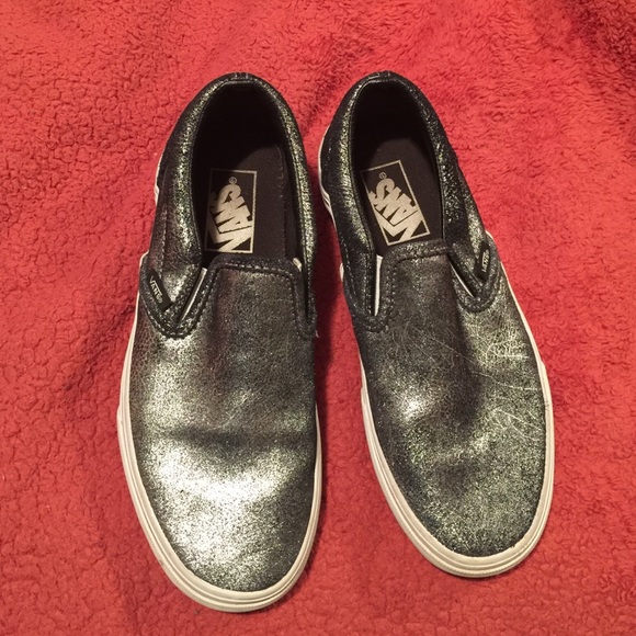J crew metallic silver slip on vans