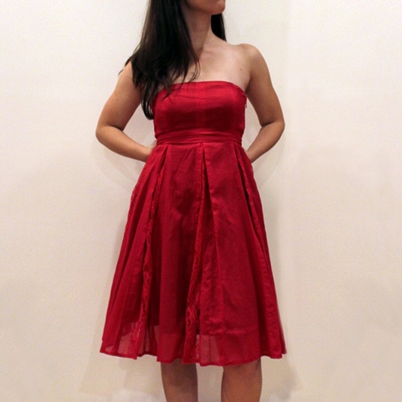 RUBY RED PARTY DRESS - ANTHROPOLOGIE