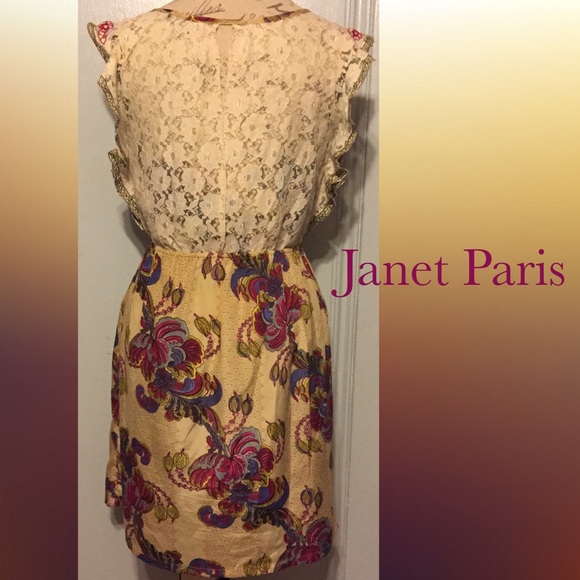 JANET PARIS Beige Lace Floral Embroidered Dress - Picture 2 of 4