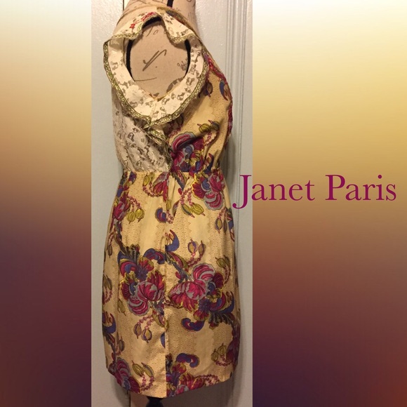 JANET PARIS Beige Lace Floral Embroidered Dress - Picture 3 of 4