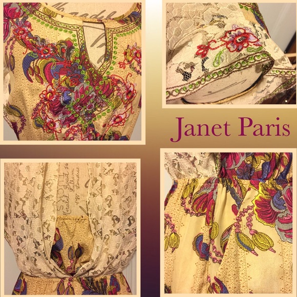 JANET PARIS Beige Lace Floral Embroidered Dress - Picture 4 of 4