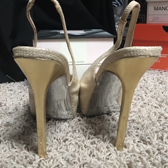 H by Halston gold and tan platform sling back - Picture 4 of 4