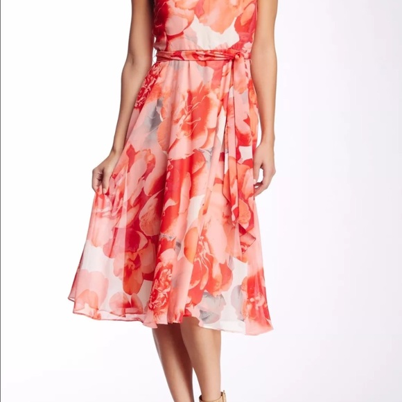 Eliza J Sleeveless Floral Chiffon Midi Dress