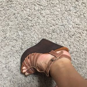 Brown ankle strap platforms