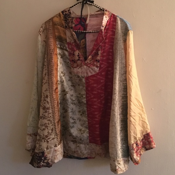70's silk patchwork blouse