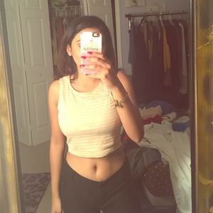 Two tops 1 . Striped crop too 2. Fuzzy sweater