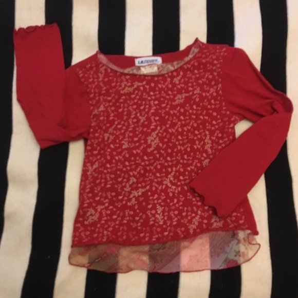 Adorable Girls Red floral L/S top w/ accent lining - Picture 1 of 4