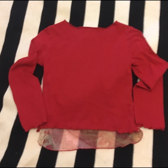 Adorable Girls Red floral L/S top w/ accent lining - Picture 2 of 4