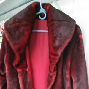 Dennis Basso Red Faux Fur Reversible winter coat