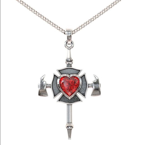 Firefighters Cross Necklace Real .925 Silver - Picture 1 of 4