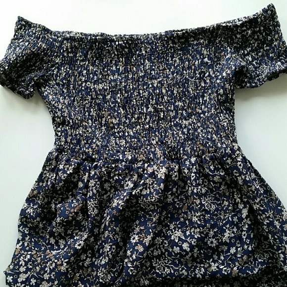 Off Shoulder Floral Boho Dress - Blue - Picture 4 of 4